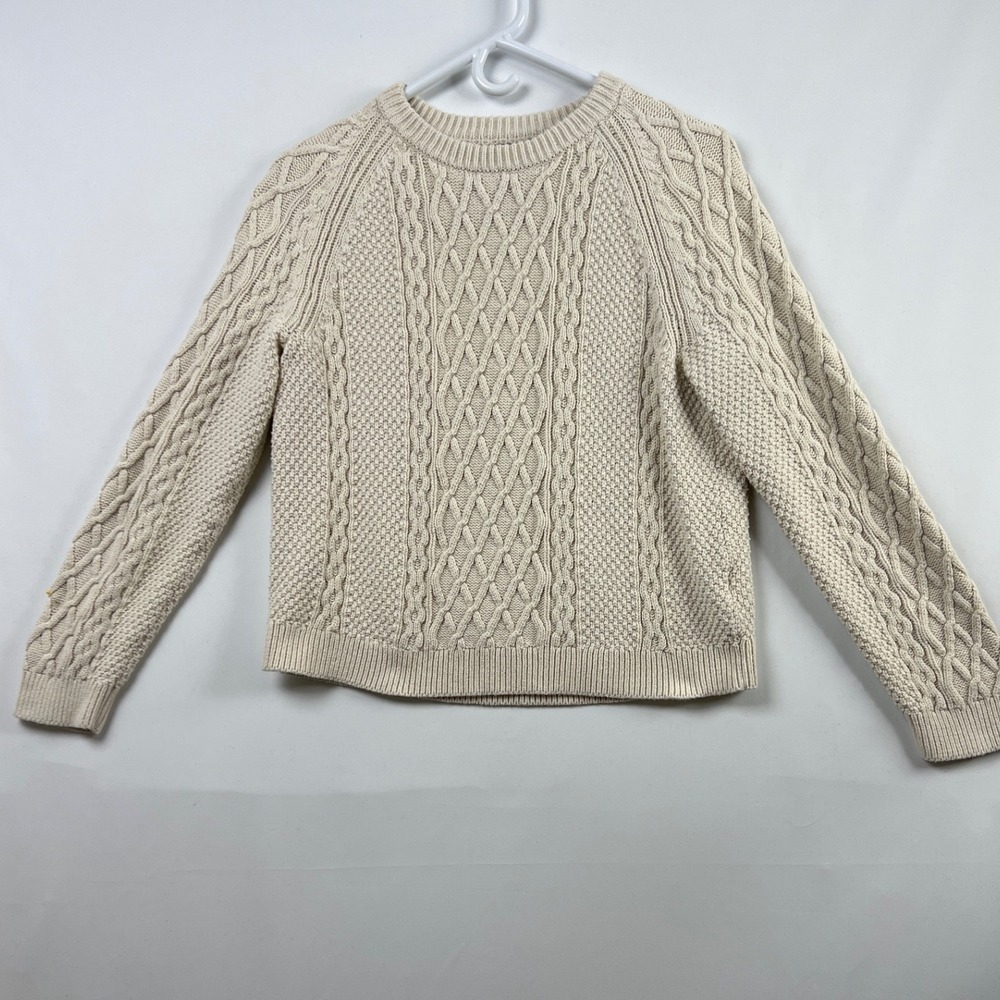 J.Crew Cable Knit Sweater Womens Medium Fisherman Ivory Cotton Pullover